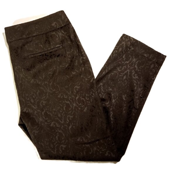 LOFT Pants  sz 10  Black  Textured  Paisley  Tapered Leg  Slim Ankle  Pockets - Picture 1 of 11
